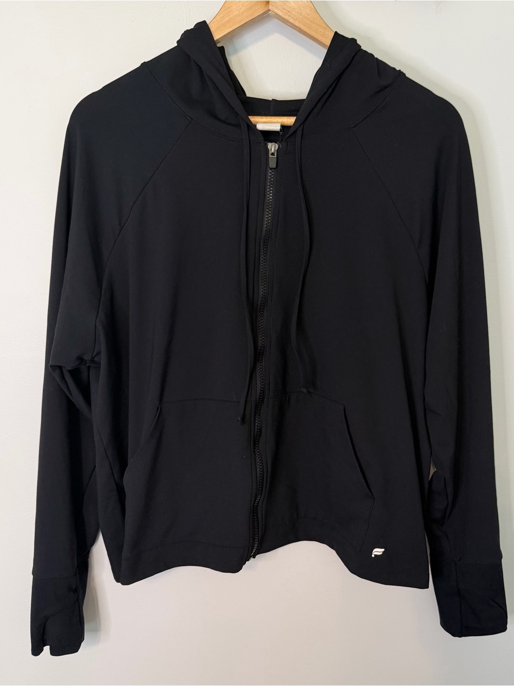 Fabletics Women’s 2X Black Full Zip Hooded Athletic Jacket Thumbholes Sporty